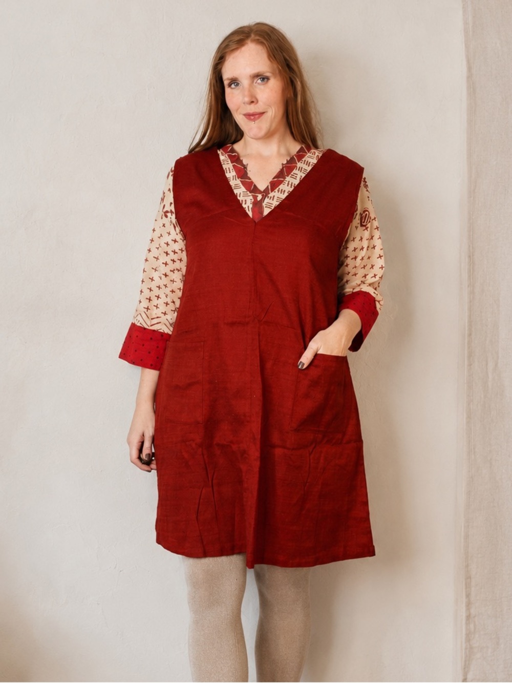 NWT Gudrun Sjoden Woven Solid Dress Large Sleeveless V Neck